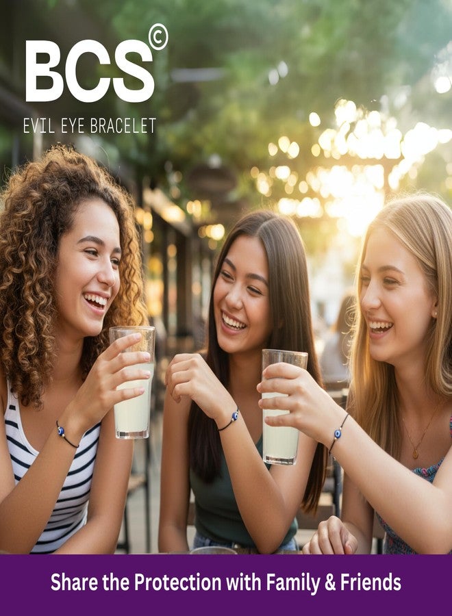 BCS Evil Eye Bracelets Adjustable Black String Amulet for Women Men Authentic Turkish Handmade Glass Bead Good Luck Protection Charm One Size Fits All - Navy Blue (8 Pieces) - Image 5